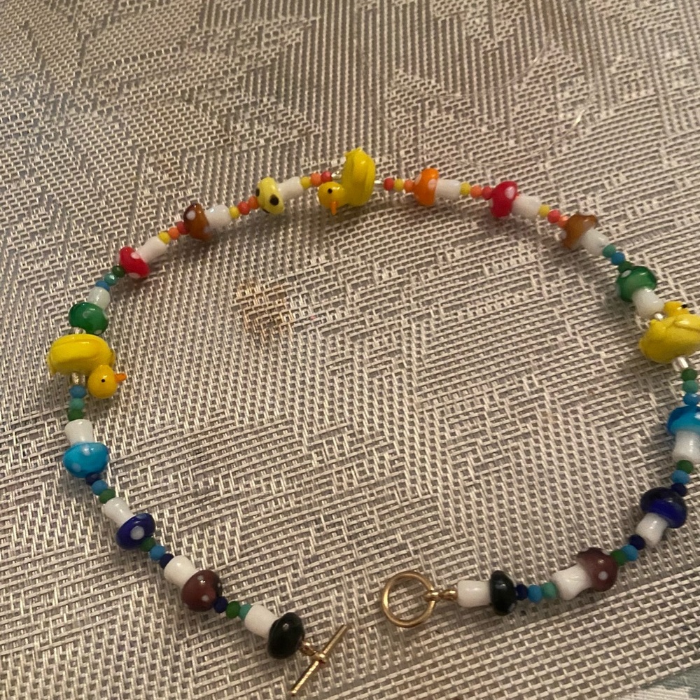 Colorful Beaded Necklace with Duck Charms
